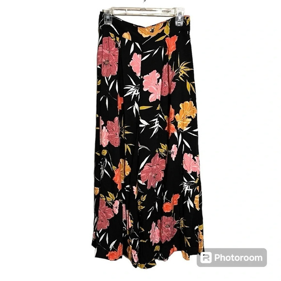 Guess Floral Tropical Print Hibiscus Pants Wide Leg Palazzo 6 Resort Black Pink - Picture 1 of 11